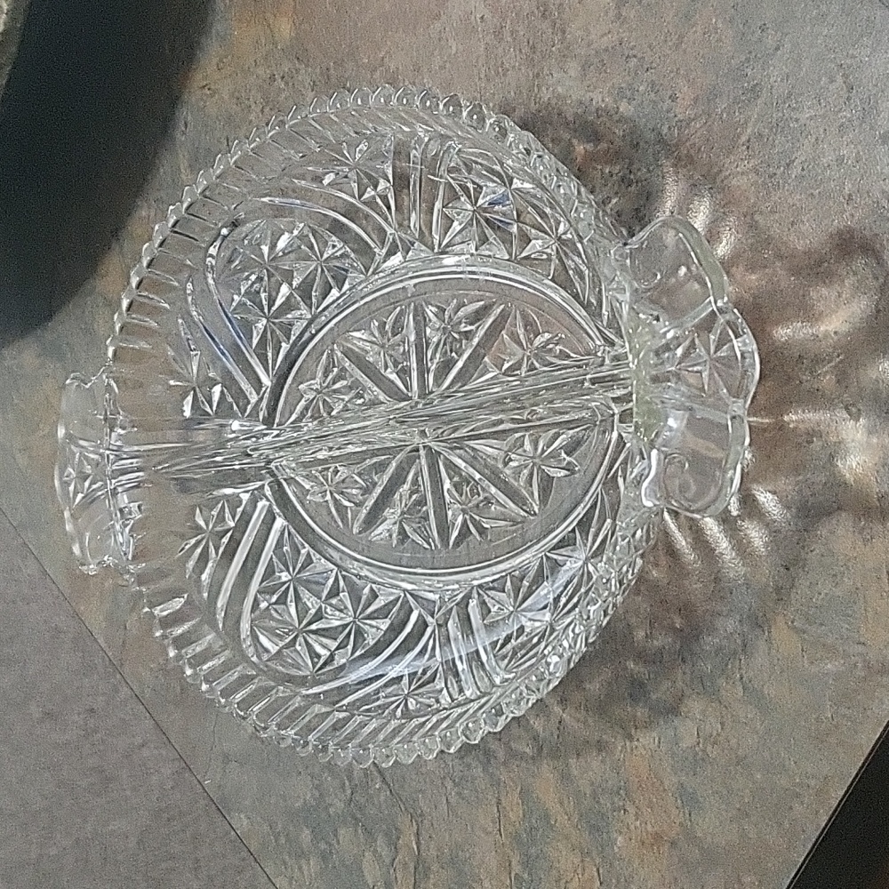 Vintage Glass Relish Divided Candy Fruit Dish Hobnail Sawtooth Flat Bottom